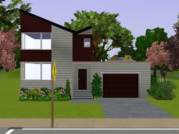 Sims 3 — Contemporary Style by JeziBomb — 2 bedroom, 2 1/2 bath, laundry, office, 1 car garage. Also has sunken living,