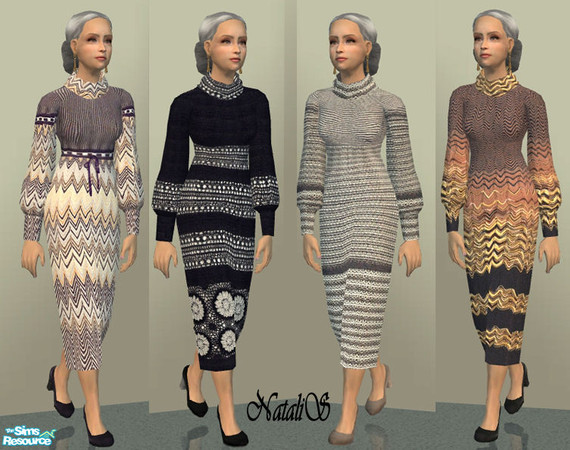 Sims 2 — NS collection FE casual-2. by Natalis — New mesh for elder female and various recolors.Knitted dress for autumn.