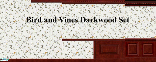 Sims 2 — Birds and Vines Wallpaper Set - DW by merdj — Birds and Vines Wallpaper Set - Dark Wood with 5 "Maxi"