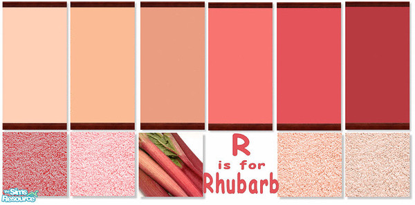 Sims 2 — R is for Rhubarb by Bittersweet_Symphony — Six walls and four carpets in colors that can be found in Rhubarb.