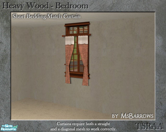 Sims 2 — Heavy Wood - Curtains - Short Diagonal by MsBarrows — Heavy wood bedroom suite - bedding-match short curtains,