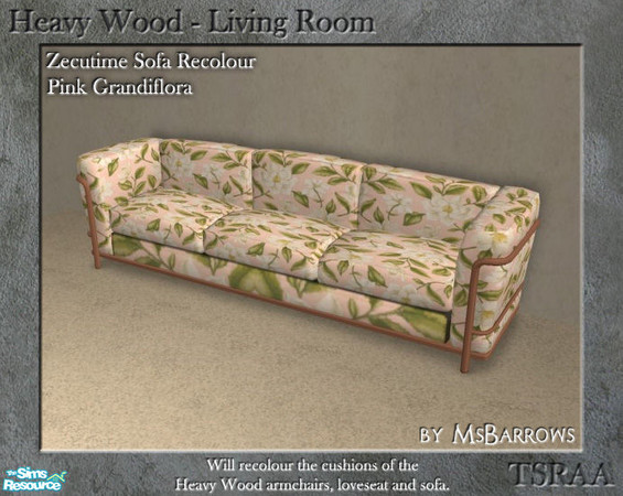 Sims 2 — Heavy Wood - Zecutime Pink Grandiflora by MsBarrows — A recolour of the Zecutime Sofa in a grandiflora rose