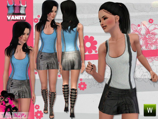Sims 3 — Vanity by miraminkova — Vanity includes a cute short leather skirt and vest.