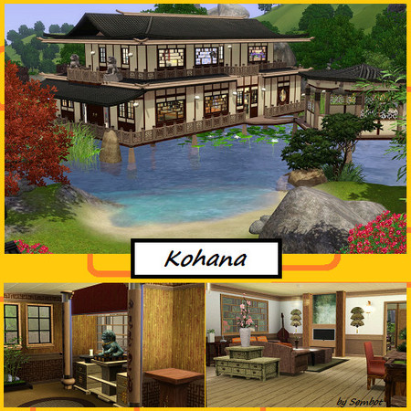 Sims 3 — Kohana by Sembot — An old asian styled house resting on poles in a lake. Carefylly updated with modern