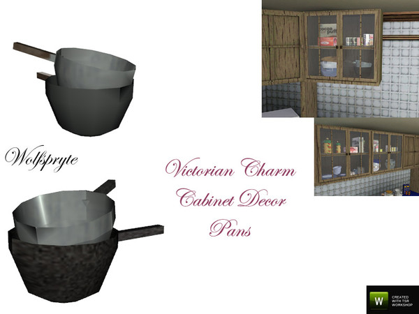 Sims 3 — Victorian Charm Cabinet Decor Pans TSRAA by wolfspryte — part of the Victorian Charm Kitchen Collection MUST use
