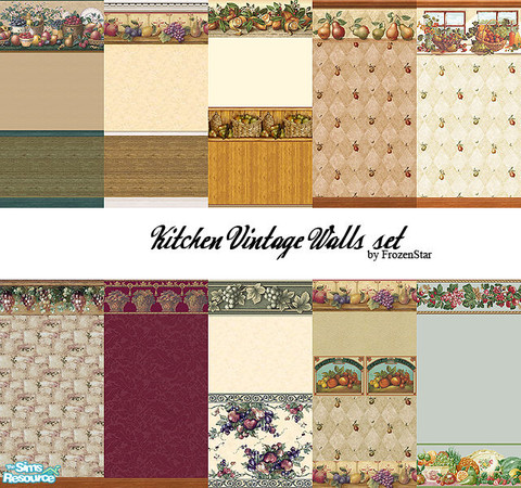 Sims 2 — Vintage Kitchen Walls Set by FrozenStarRo — My best set of walls by far...hope you enjoy it too