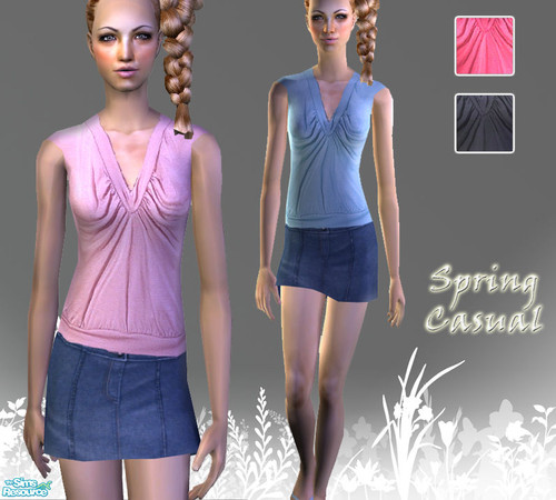 Sims 2 — SO_Collection_189 by Sophel21 — outfits with miniskirt (jeans) and fittimg top with v-neckline + flip-flops 