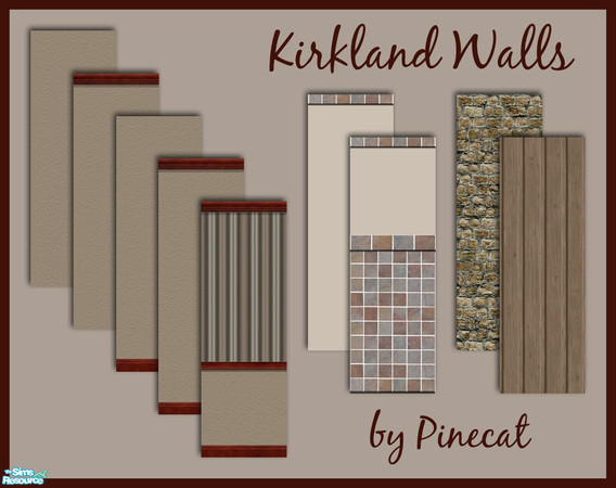 Sims 2 — The Kirkland Wall Set by TSR Archive — 1 wallpaper, 4 paint, 1 paint with tile trim, 1 tile, 1 siding, 1 masonry