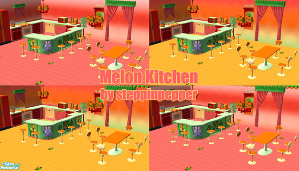 Sims 2 — Melon Kitchen by steppinpepper — Yet another colourful and fruity kitchen set! This one is themed with various
