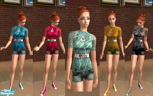 Sims 2 — Modern outfit by 12sandra11 — A modern creation with shorts, see through top over neck top with a decorative