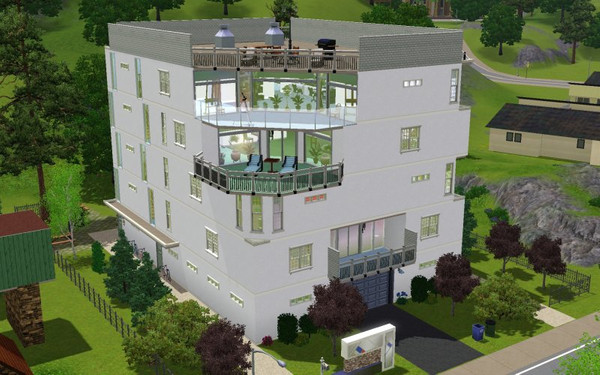 Sims 3 — Bridgehead Apartments_Sci-Fi by Alan_of_Dale — by Alan_of_Dale -- 5 story apartments on 30x40 lot with indoor 8