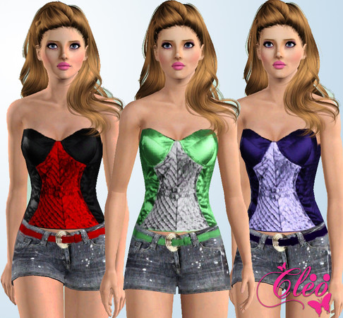 Sims 3 — Sexy Satin Corset by Cleotopia — Notes: - 2 recolorable pannels - 2 variations - Appears in Everyday, formal and