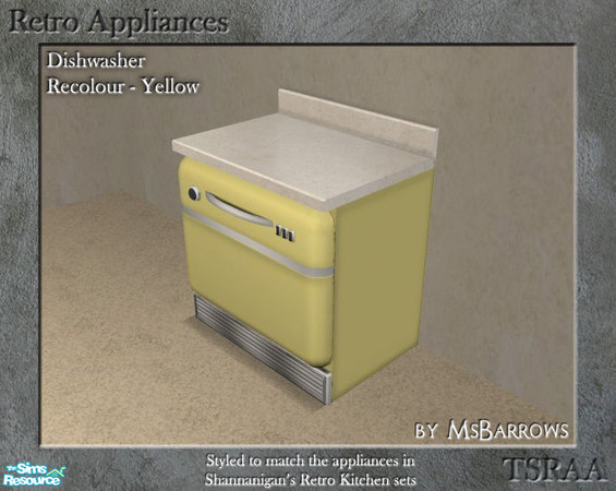Sims 2 — Retro Appliances - Dishwasher Recolour Yellow by MsBarrows — A yellow recolour of my Retro dishwasher.