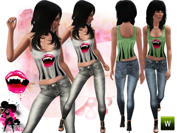 Sims 3 — Vamp Lips by miraminkova — Vampire lips vest and skinny jeans. Enjoy!