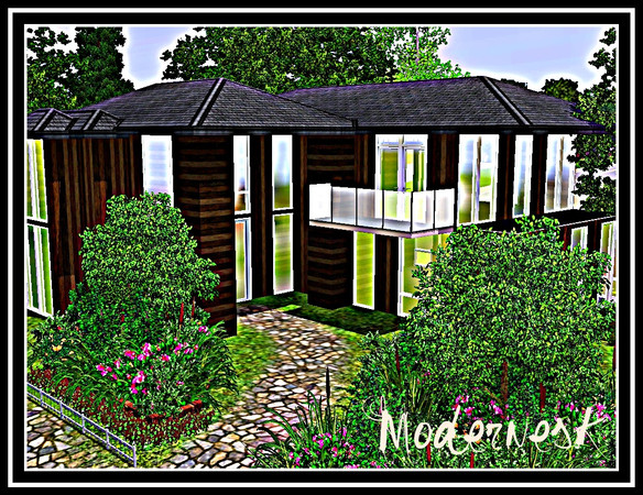 Sims 3 — Modernesk by Bugab00 — A vast modern home made of stained brown panels of finely furnished woods. Topped with a