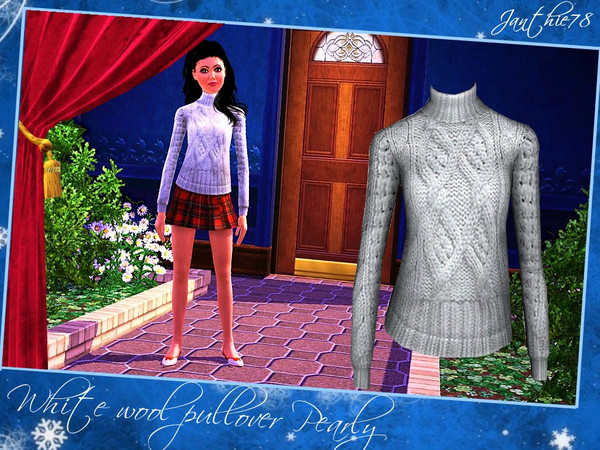 Sims 3 — White wool pullover Pearly for teens by Janthie78 — This pullover is part of a set of a warm white wool pullover