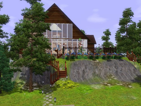 Sims 3 — Mountain View Cabin by jadepanther198303 — 2 bedrooms 4 baths bedroom/office loft. Hot tub and stocked pond.