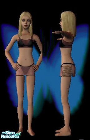 Sims 2 — Swimsuit with Sheer Wrap by Velvet_Wings — Red Tank under Black Bikini with a sheer red wrap. Needs my Mesh to