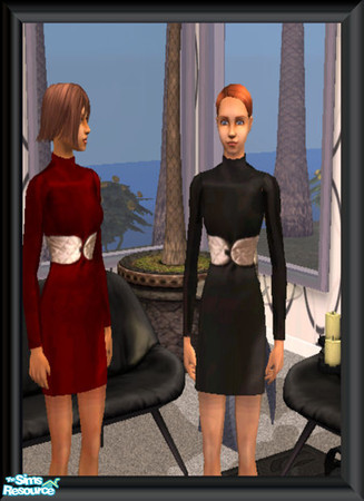 Sims 2 — Velour Dresses by Astarta — Velour dress set in Black and red both with golden belts.