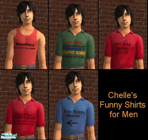 Sims 2 — Chelle's funny shirts for men by Rogue4378 — Five funny shirts for men with witty one liners, obvious statements