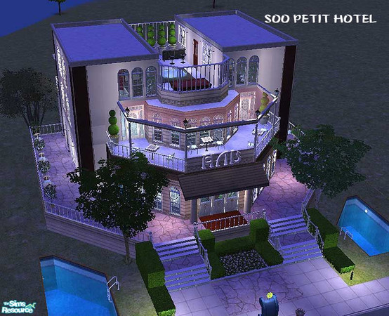 Sims 2 — Soo PETIT-HOTEL by yuzu01 — Lot-size: 3x3, 1F/cafeteria,minishop,card-floor,toilet, 2F/twinroom x1, doubleroom