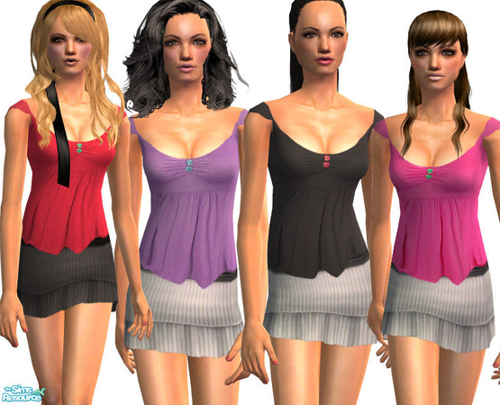 Sims 2 — SO_Collection_183 by Sophel21 — set of 4 outfits with ruffle skirt and solid color top with heart buttons