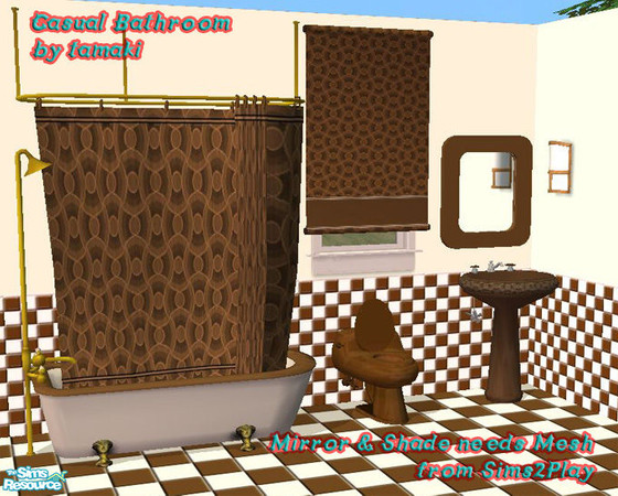 Sims 2 — Casual Bathroom Brown by tamaki — Mirror and shade needs MESH. 'TuttiMirror' and 'InosignSet' by SimsPlay.