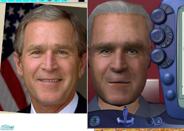Sims 2 — President Bush by cgendron — This is a reverse UV Mapping using a front and a side view of Bush. Eyes, ears,