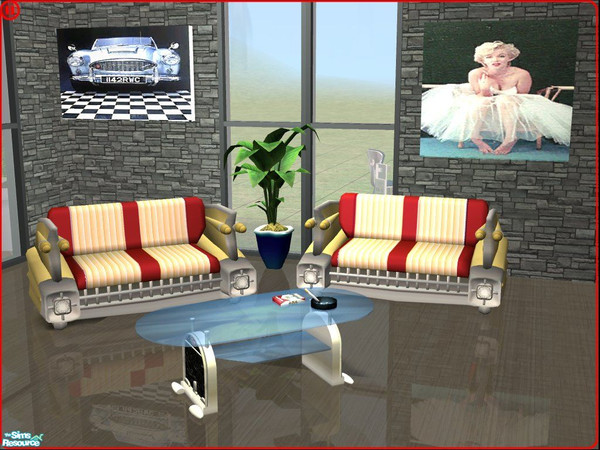 Sims 2 — Jal_Cadillac LoveSeat Creamy Yellow by openhousejack — yellow and cream colored cadillac loveseat
