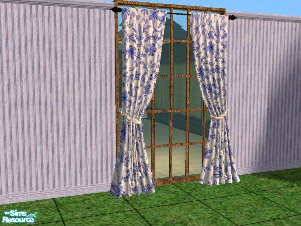 Sims 2 — Yggddrasil white/blue floral curtains by pregate — White background with blue floral pattern recolor of