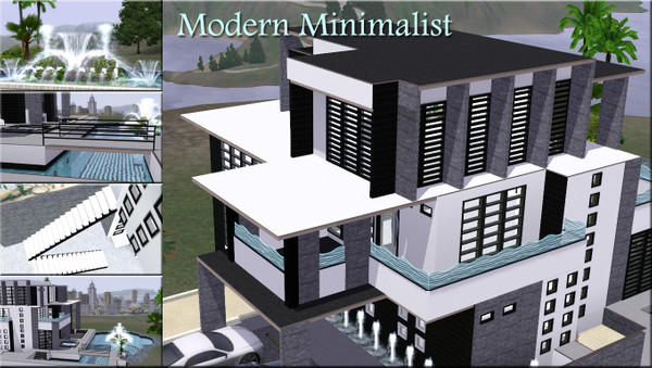 Sims 3 — Modern Minimalist by Demented_Designs — This lot features include a hot tub, fountains, pool, outdoor