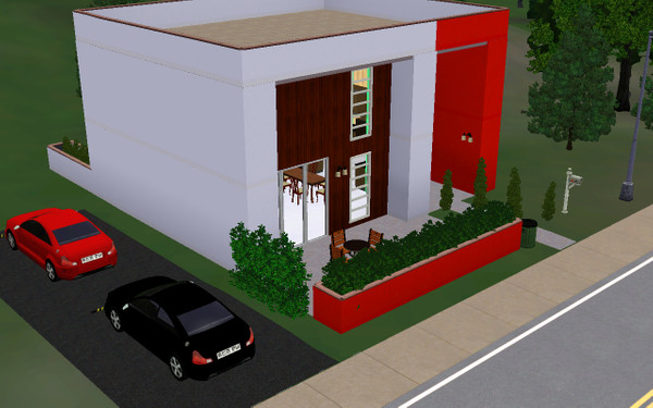 Sims 3 — Modern House by haydenheydon — 1 bedroom, 1 bathroom, 2 patios and open kitchen connecting to living room.