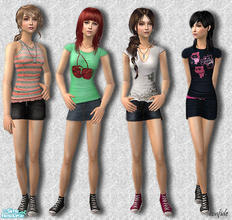 Sims 2 — Young by confide — Four outfits for teens and a new mesh included.