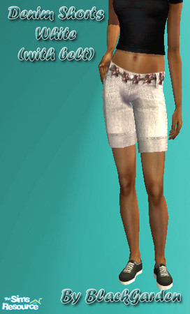 Sims 2 — Denim Shorts - White with Belt by BlackGarden — White turned up denim shorts with a pink and purple flower belt.