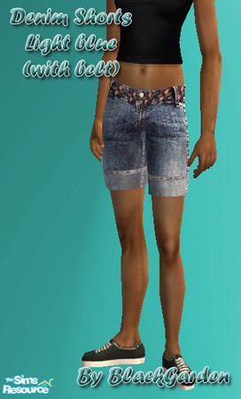 Sims 2 — Denim Shorts - Light Blue with Belt by BlackGarden — Light blue turned up denim shorts with a pink and purple