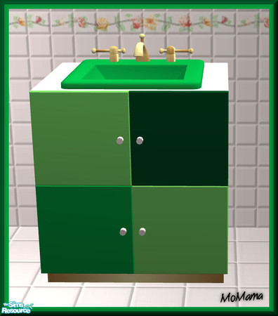Sims 2 — NK Great Green Bath - Sink by MoMama — Green sink with golden faucets on a counter of tri-colored greens.