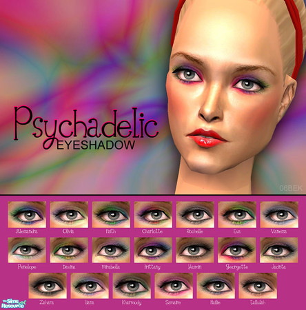 Sims 2 — Psychadelic Eyeshadow by 06bek — 20 multi-toned eyeshadows for your sims.