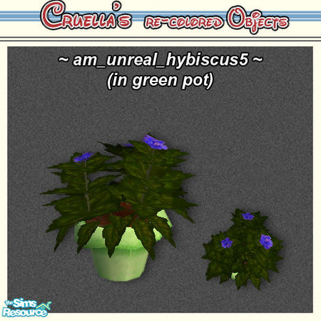 Sims 2 — am_UnrealHybiscus - Am Unreal Hybiscus5 by Cruella — Bllue blossomed hybiscus with a mix-n-match lime green pot.