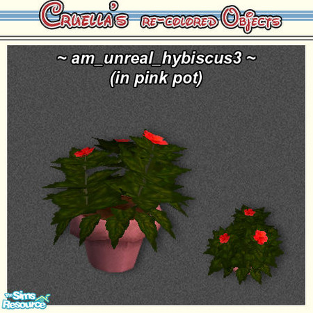 Sims 2 — am_UnrealHybiscus - Am Unreal Hybiscus3 by Cruella — Red blossomed hybiscus with a mix-n-match pink pot.
