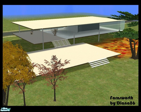 Sims 2 — Farnsworth by Diana86 — This glass house is a reproduction of Farnworth house, built by Mies van der Rohe, in