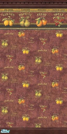 Sims 2 — Fruit Orchard 2  by tamlfra — Dark wood moldings, over a beautifuly textured pattern.