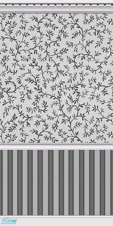 Sims 2 — Black & White Scrollwork wall 1 by tamlfra — Three wallpapers available, with a beautiful matching bedding