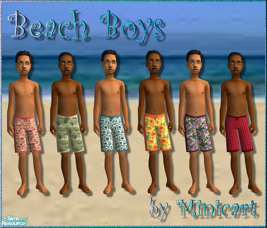 Sims 2 — Beach Boys by minicart — A set of 6 swimwear for your little boys. One of each in pink, green, blue, yellow,