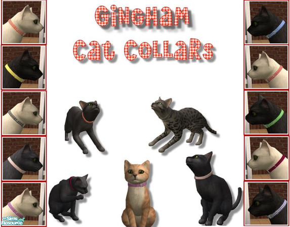 Sims 2 — Gingham Cat Collars by TSR Archive — Collars of colorful gingham will give your cats a bit of variety in their