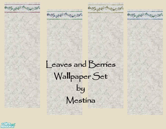 Sims 2 — Leaves and Berries Wallpaper by Mestina — A simple textured brushed gray wallpaper background with a leaves and
