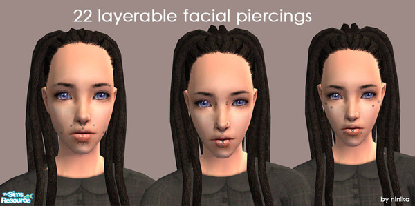 Sims 2 — Facial Piercings by Ninika — A set of 22! facial piercings that are completely layerable. They appear under