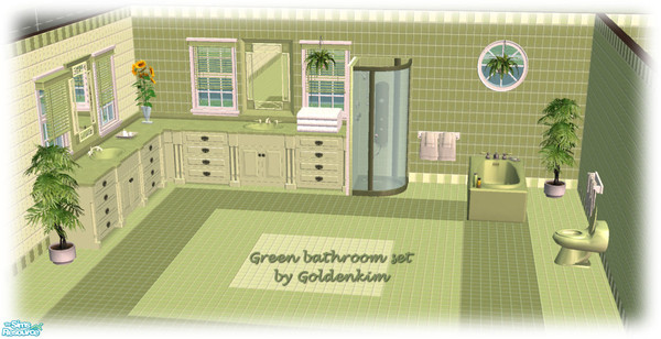 Sims 2 — Green bathroom set by goldenkim — Click on "See complete set" to download my matching walls and