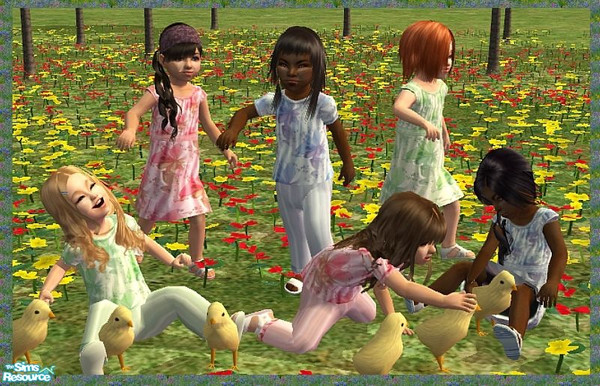 Sims 2 — Springsation by SaeraMaples — A sweet and flowery set for toddler girls. Two distinct looks in six cute outfits!