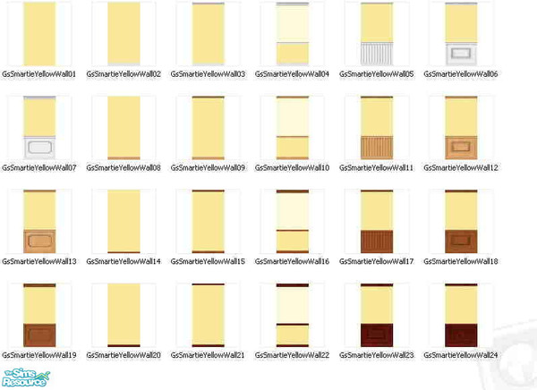 Sims 2 — Smartie Yellow Wall Set by gil_shalos — A set of 24 walls in Smartie Yellow with various moldings