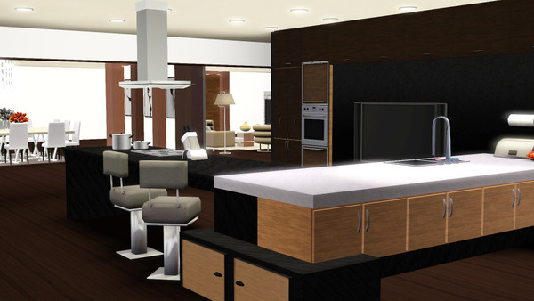 Sims 3 — Futur house by washingtonia — underground house: large living room, dining room, kitchen, large swimming pool,